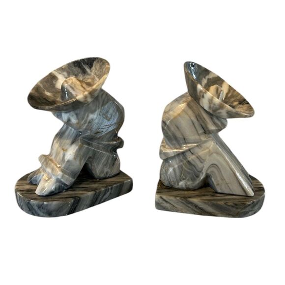 Vintage Hand Carved Onyx Stone Mexican Art Bookends - Picture 5 of 7